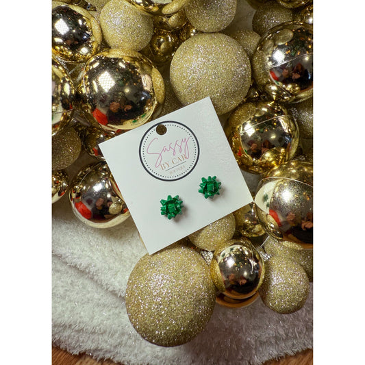 Green Bow Stud Earrings