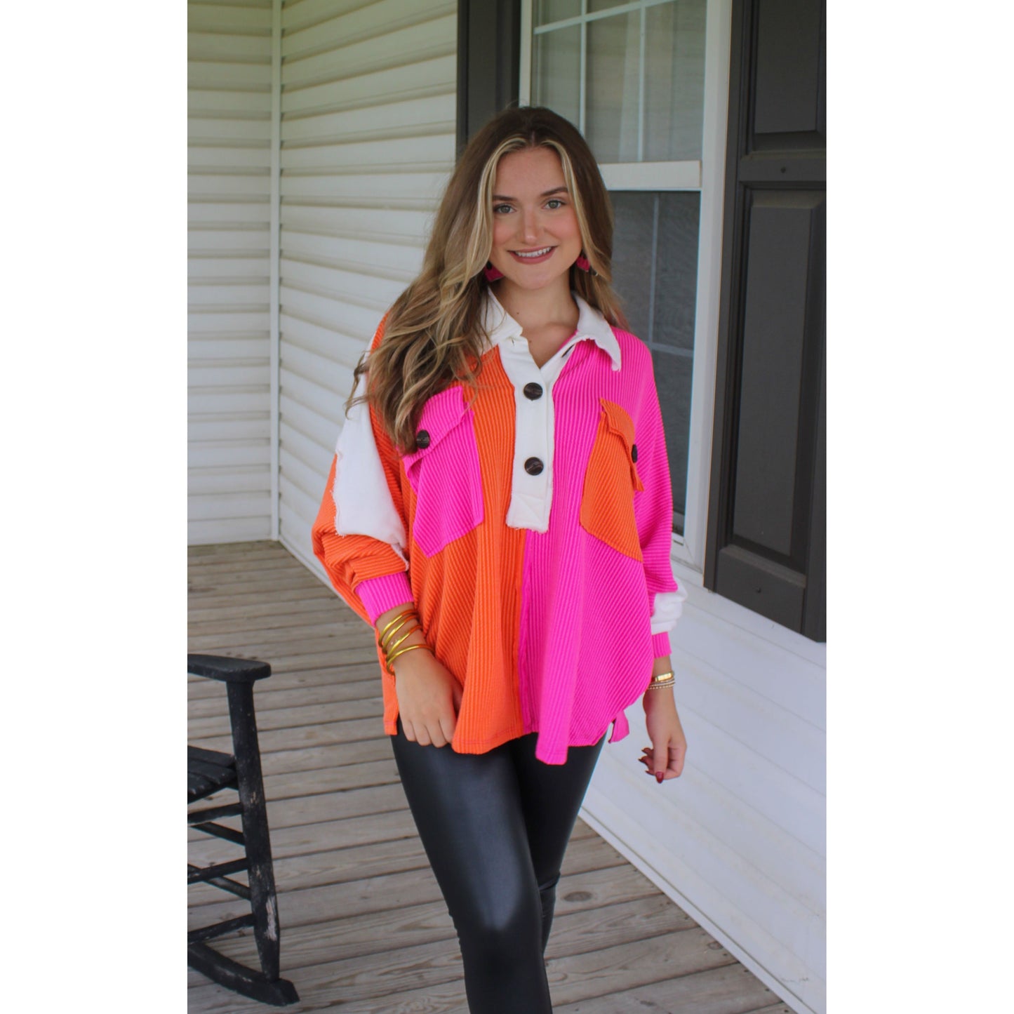 Molly Color-Block Top, Fuchsia/Orange