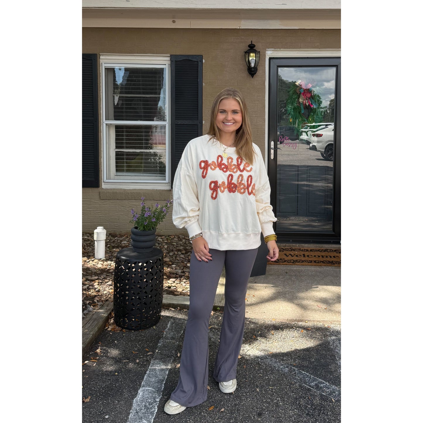 Gobble Gobble Oversized Top, Ivory Multi