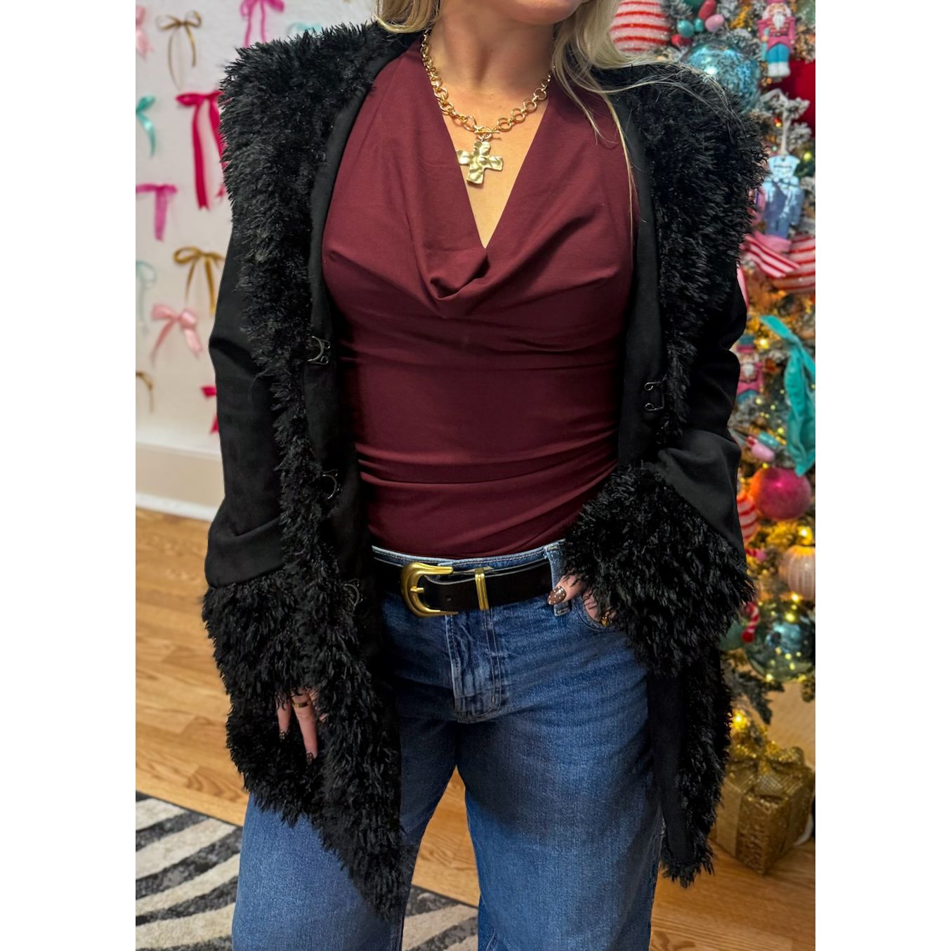 Faux Fur Jacket, Black