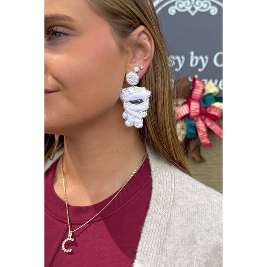 Mummy Beaded Earrings, White