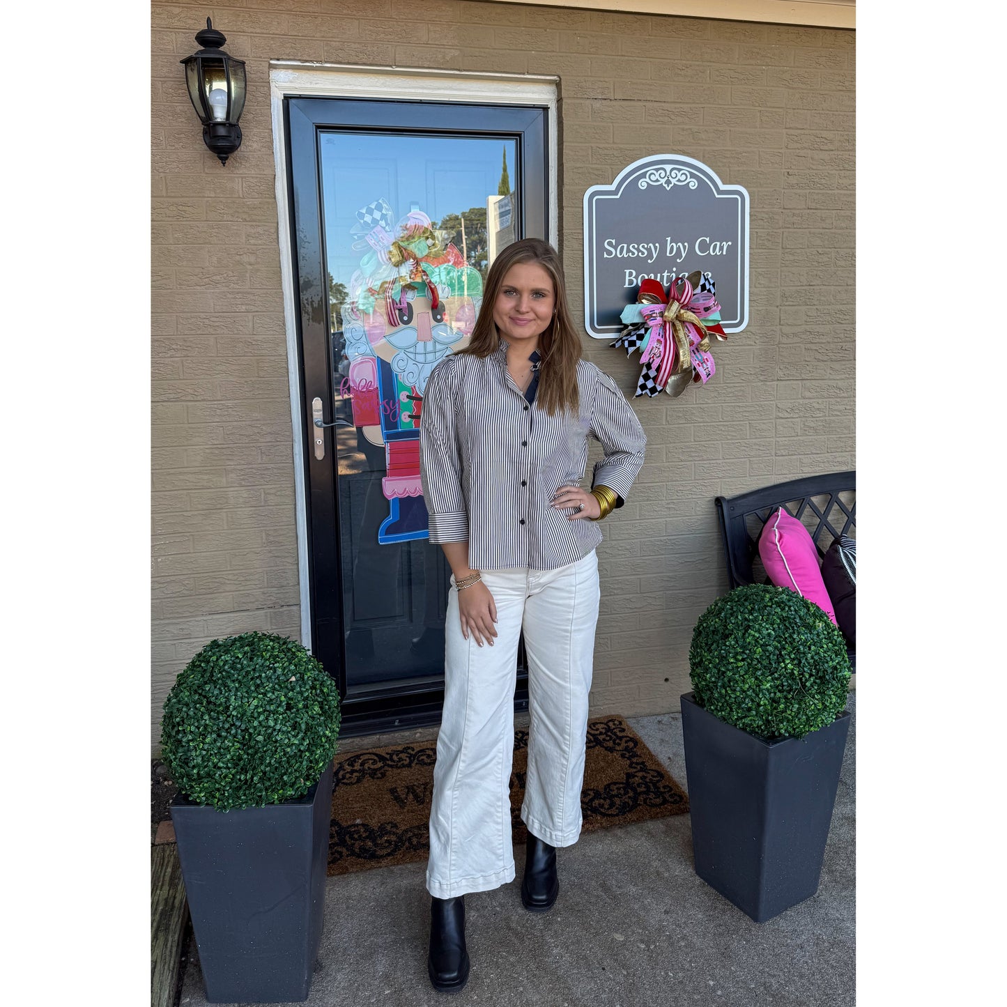 Tatum Stripe Blouse, Navy/Cream