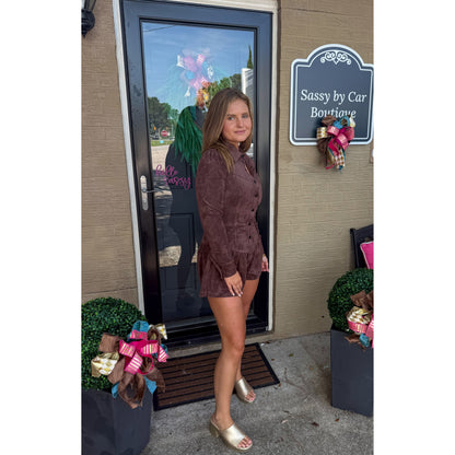 Marlowe Faux Suede Romper, Chocolate