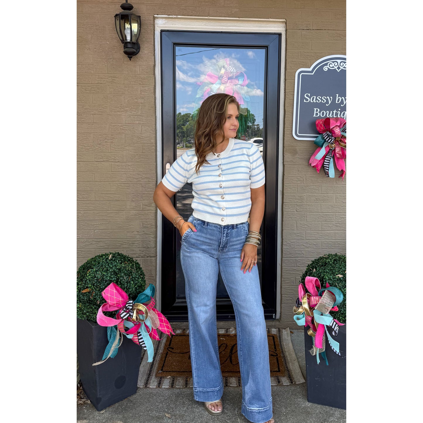 Hamptons Stripe Top, Blue/Ivory