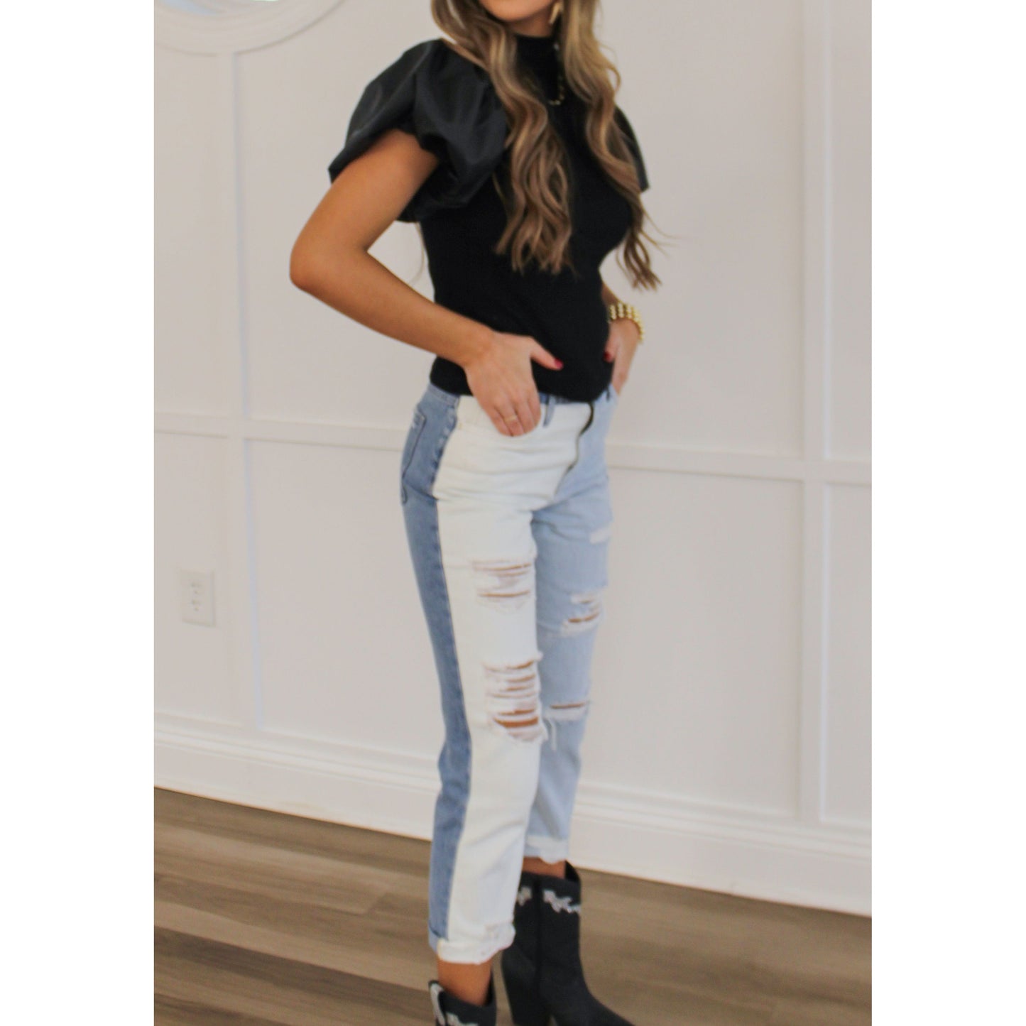Skye Distressed Jeans, Two Tone