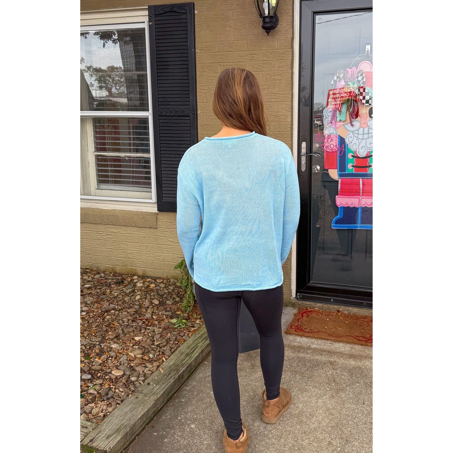 Oyster Graphic Knit Sweater, Sky Blue