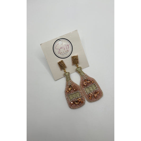 Rose Bottle Beaded Earrings, Pink