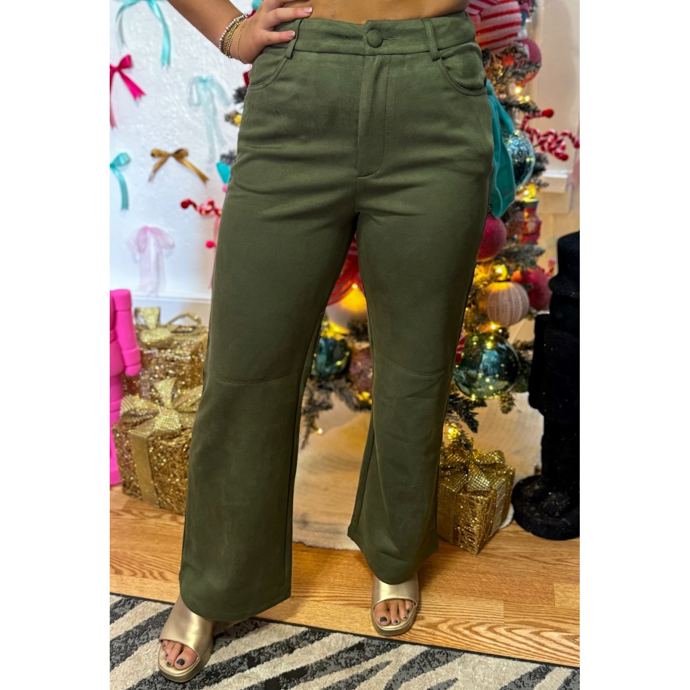 Faux Suede Olive Green Pants