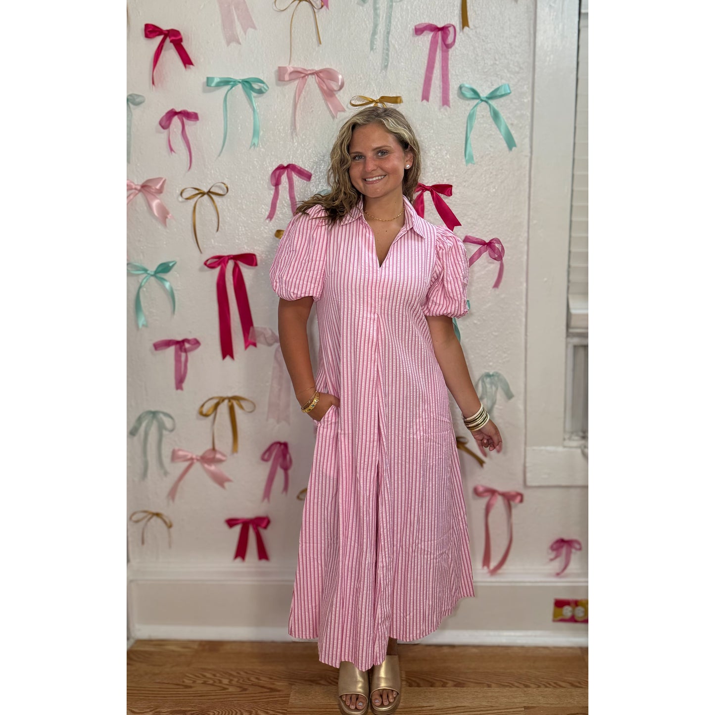 Georgia Stripe Maxi Dress, Pink/White