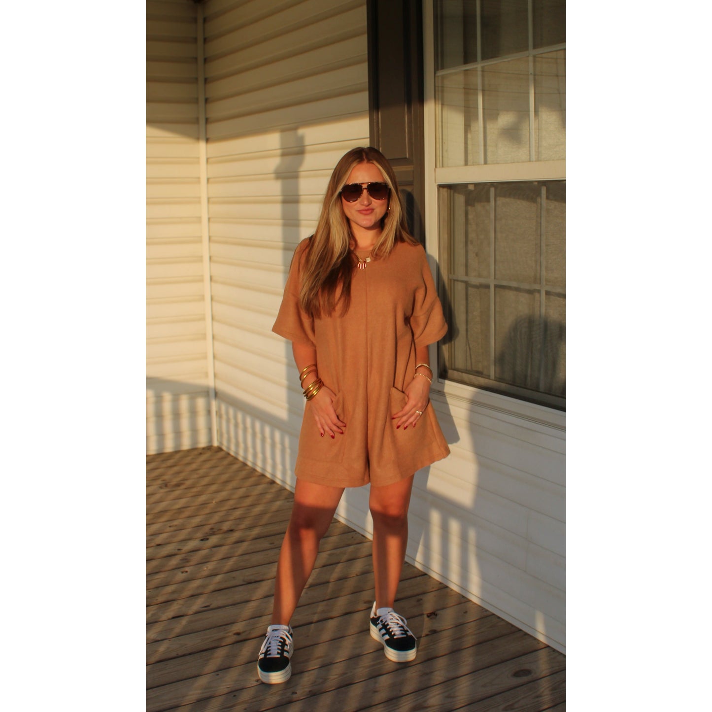 Teddy Oversized Romper, Camel