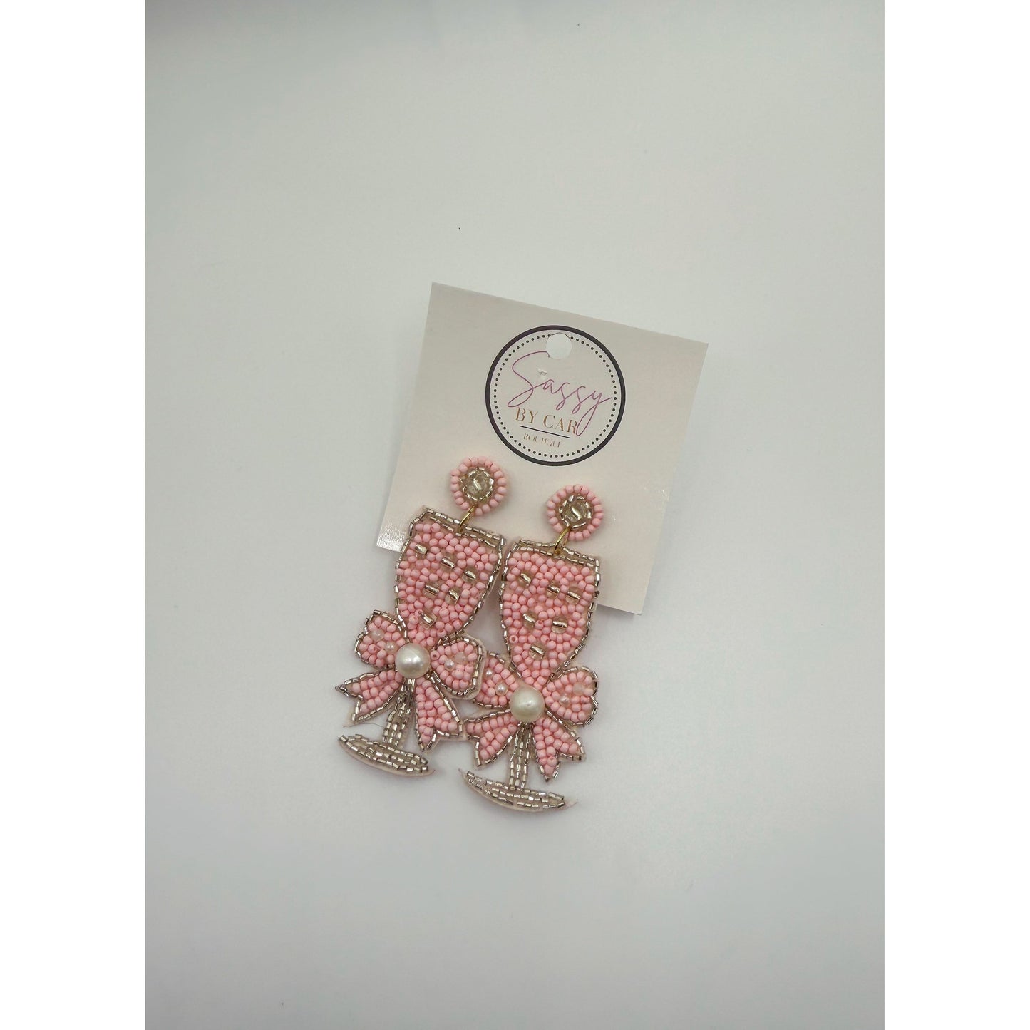 Light Pink Champagne Beaded Earrings