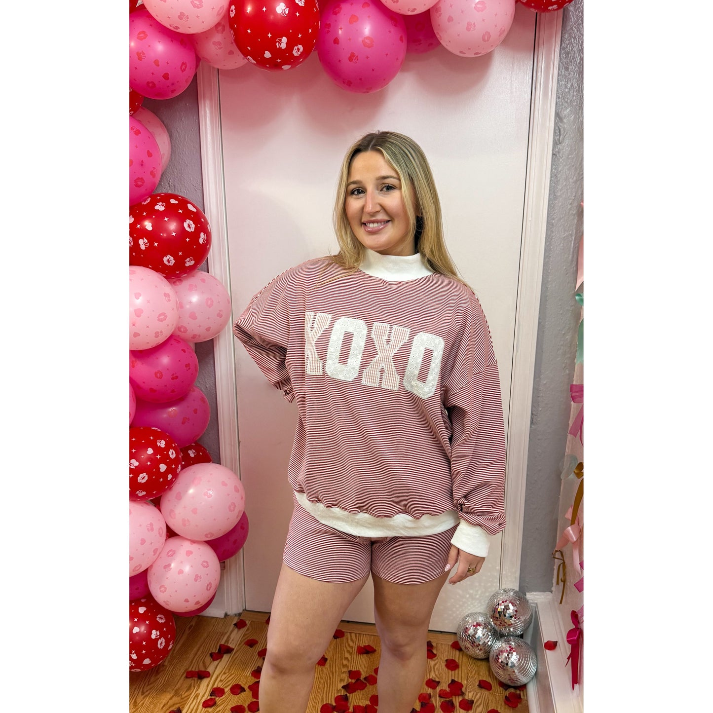 XOXO Stripe Lounge Set, Red/White