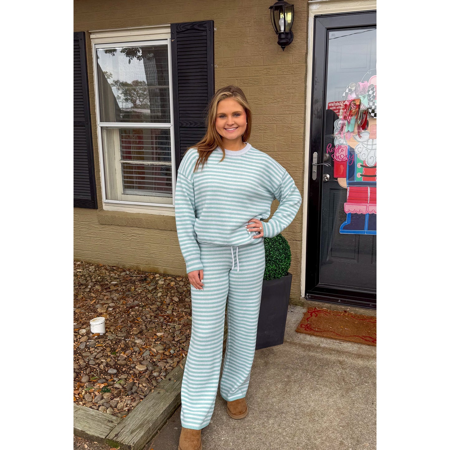 Knit Stripe Lounge Set, Blue Multi