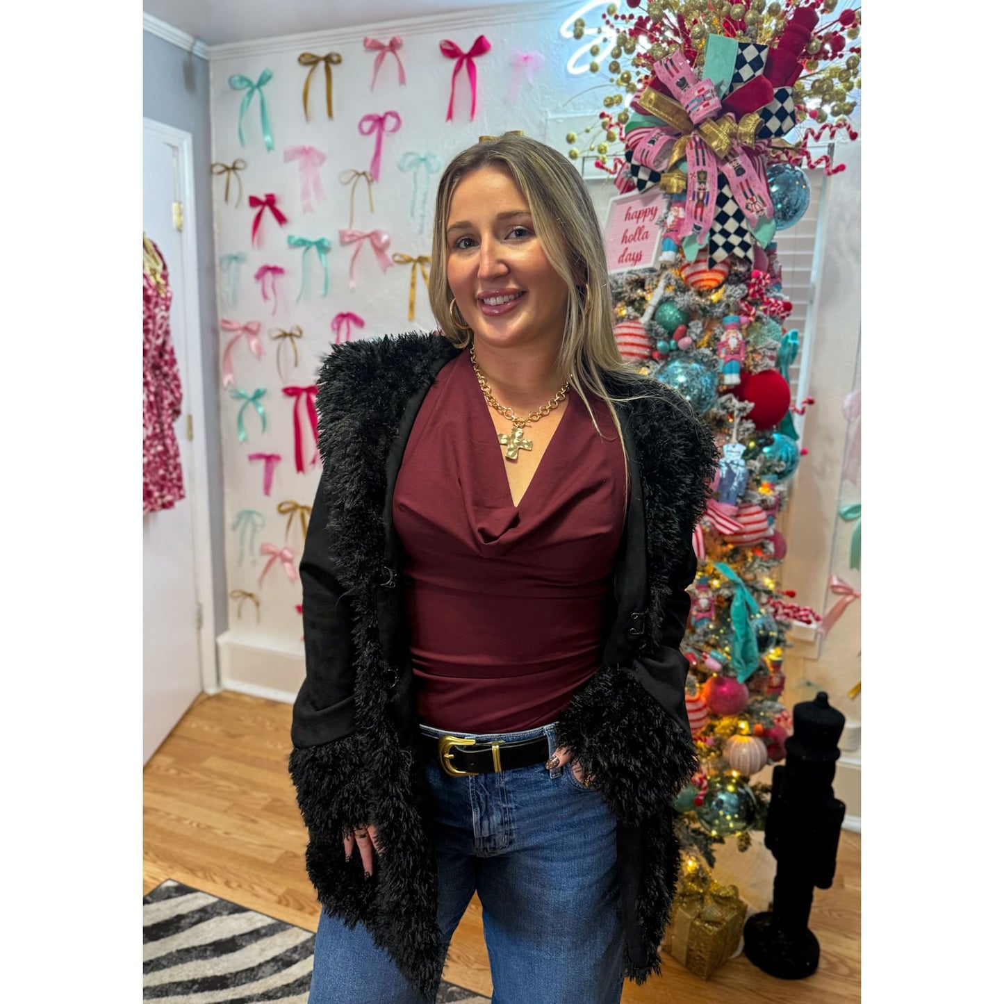 Faux Fur Jacket, Black