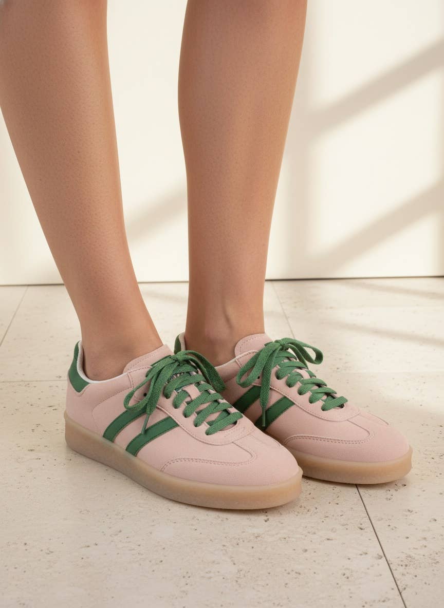 CHRISTI Retro Court Sneakers with Double Side Stripe