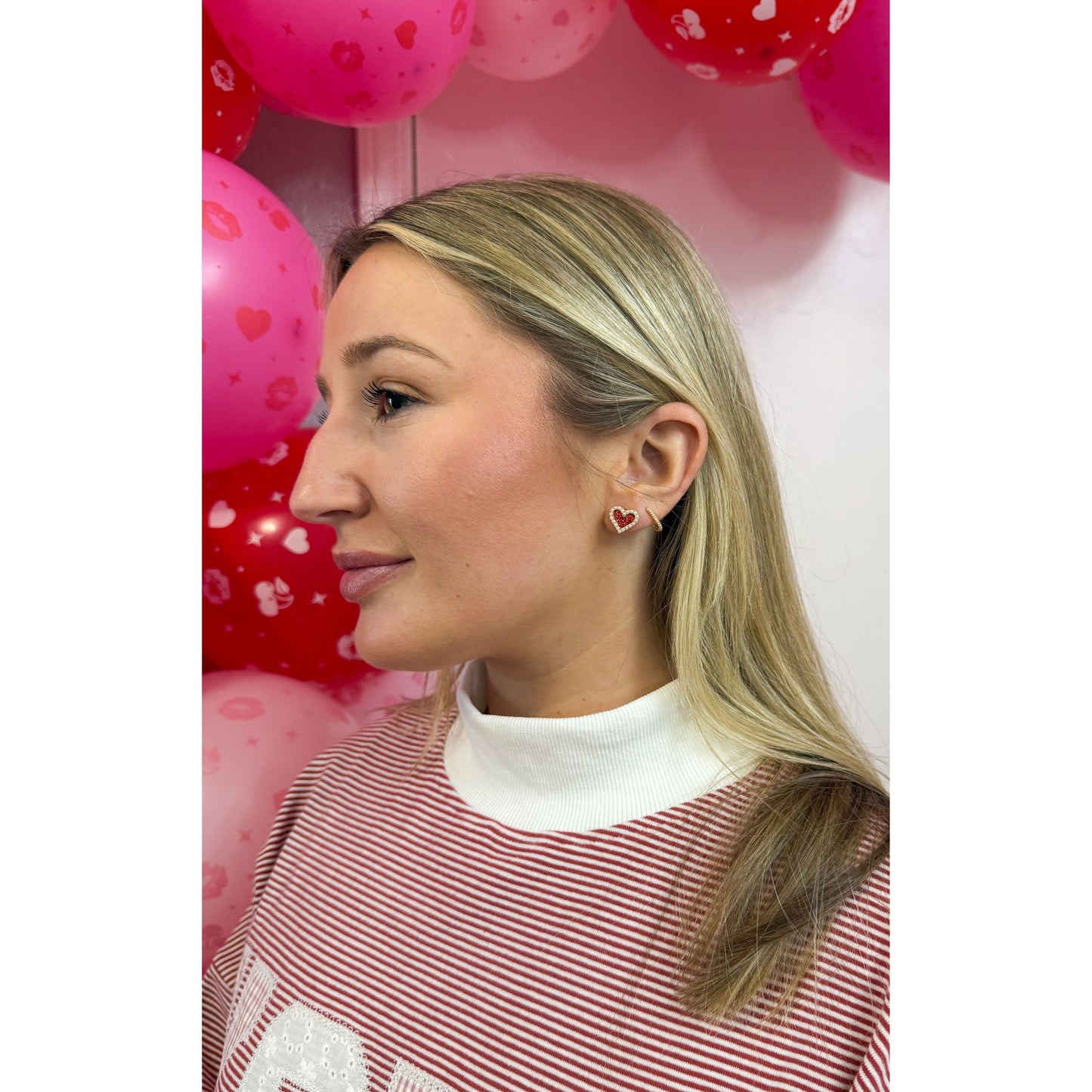 Red Glitter Heart Studs