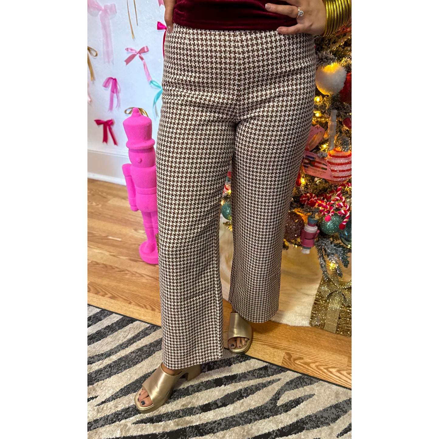Herringbone Pants, Brown/Ivory