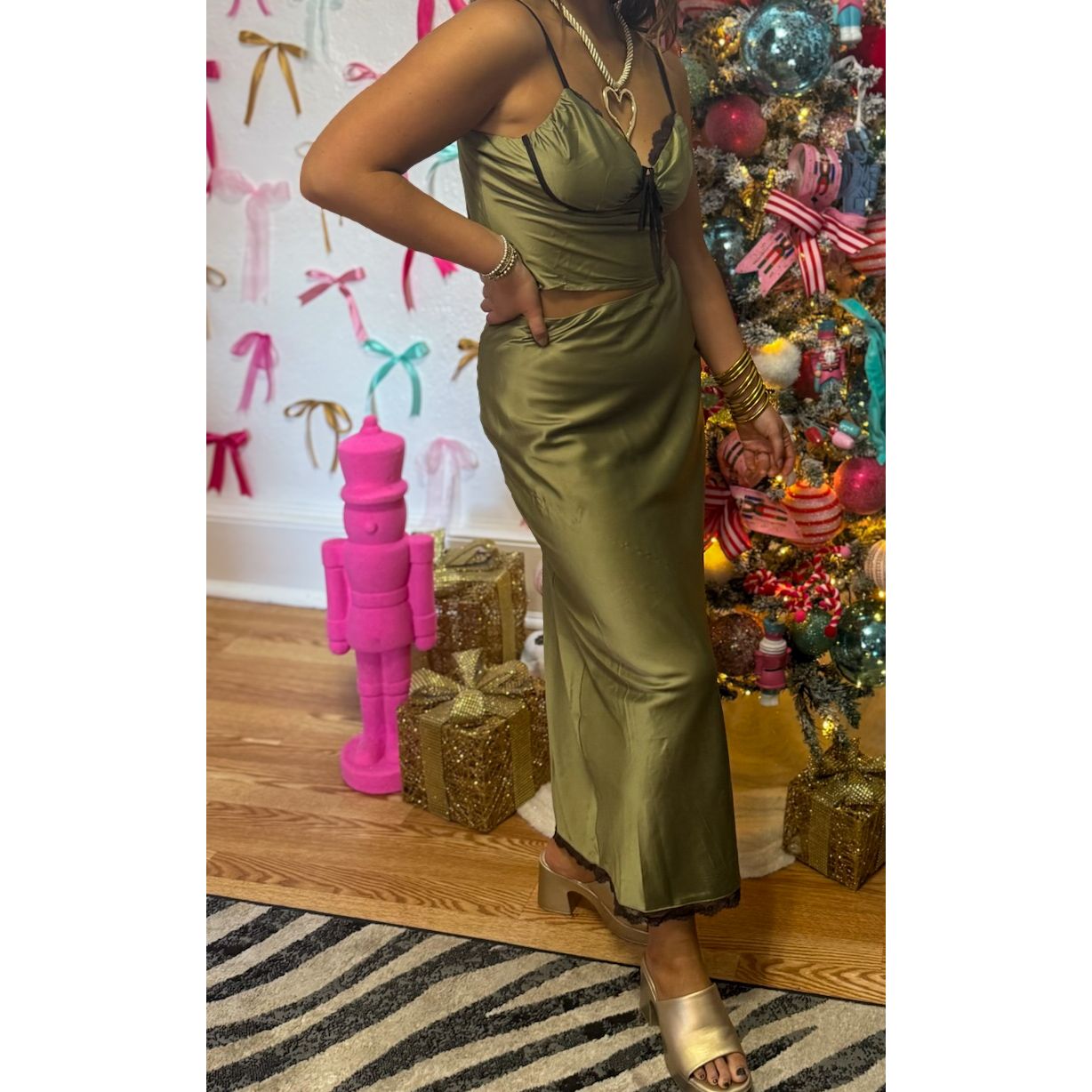 Olive Green Satin Set