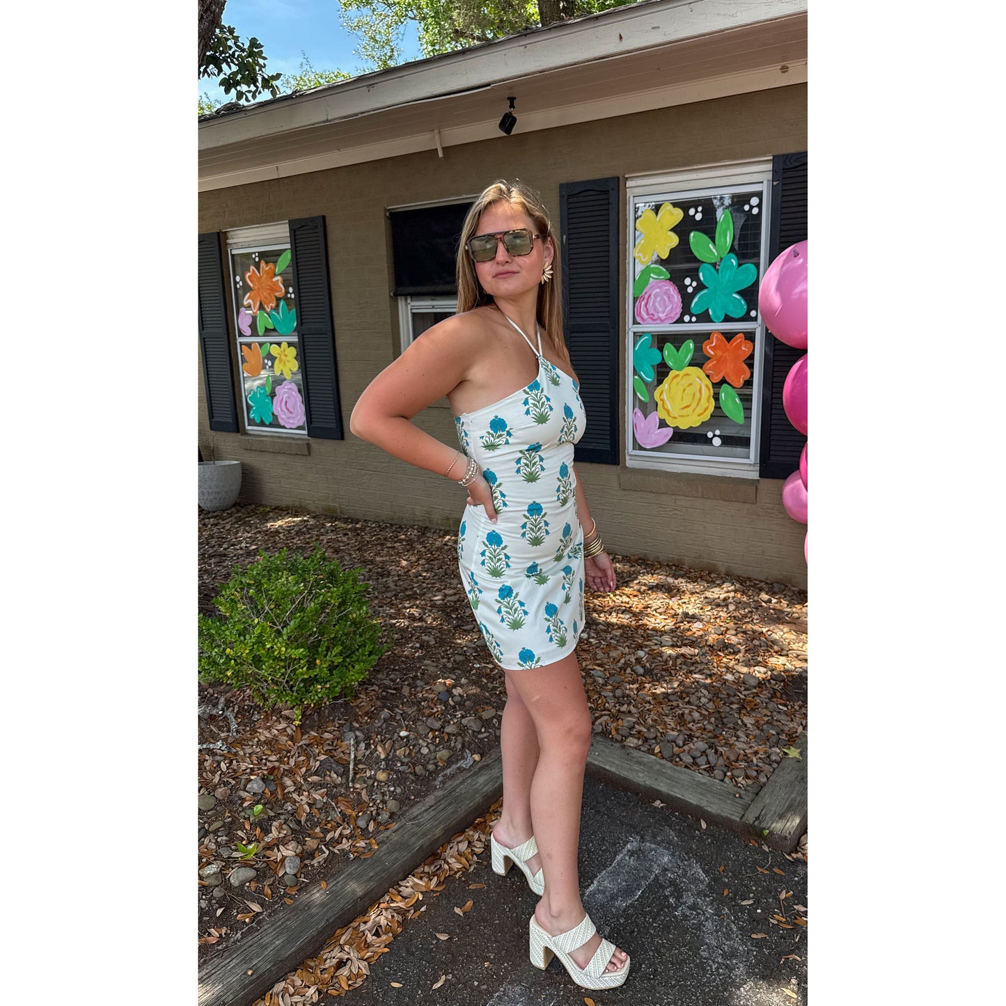 Bennett Halter Mini Dress, Cream Multi