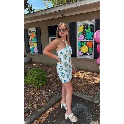 Bennett Halter Mini Dress, Cream Multi