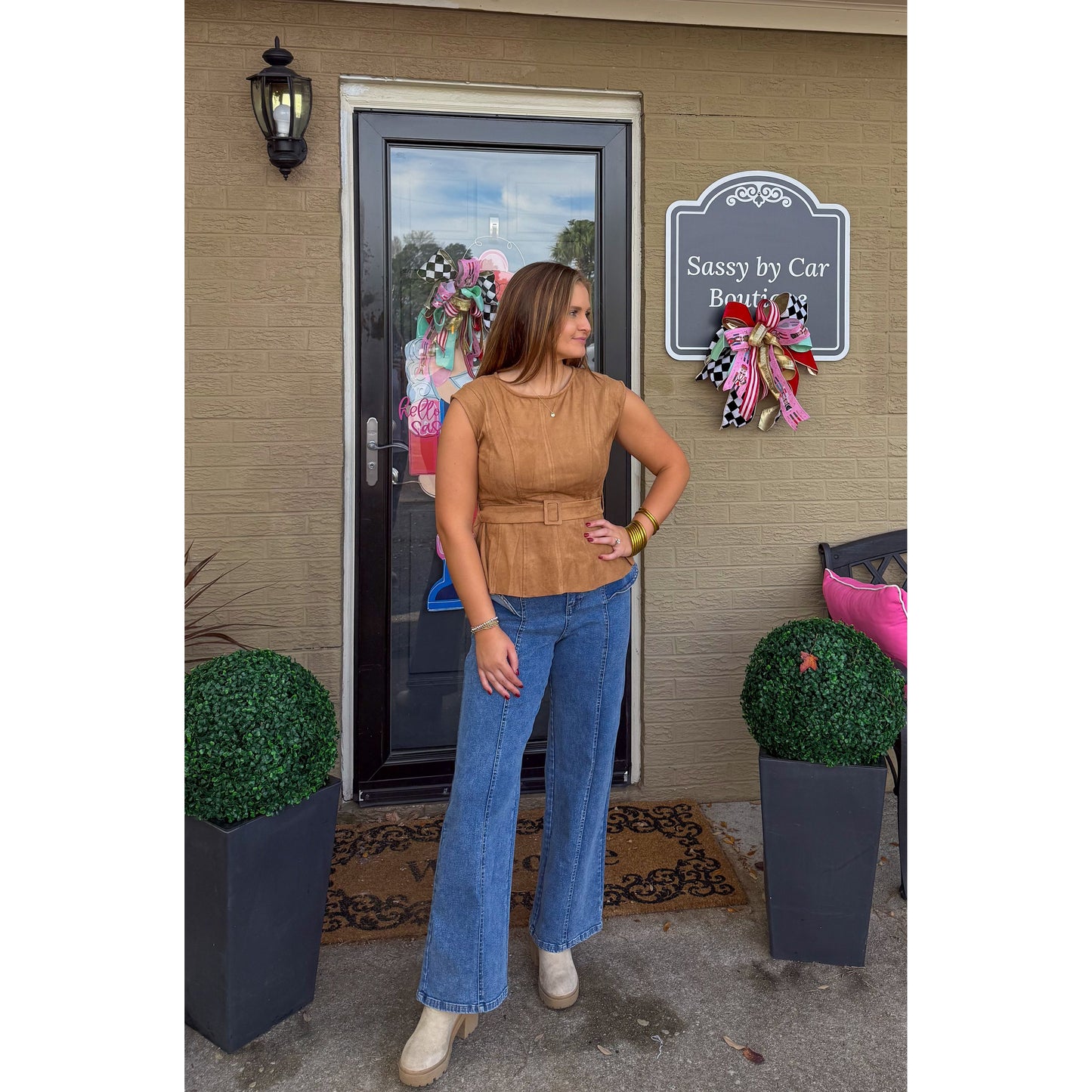 Cameron Belt Faux Suede Blouse