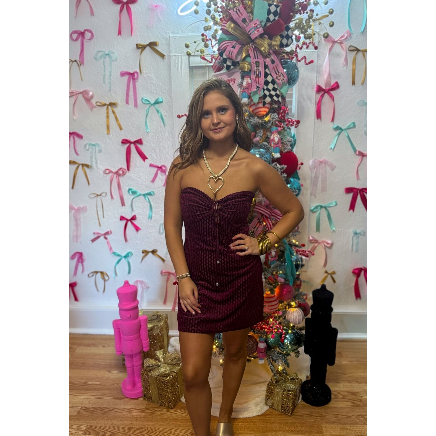 OTS Velvet Burgundy Mini Dress