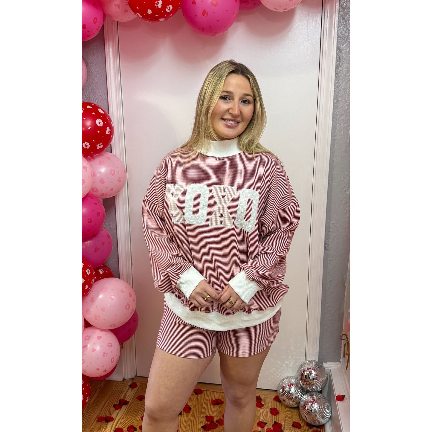 XOXO Stripe Lounge Set, Red/White