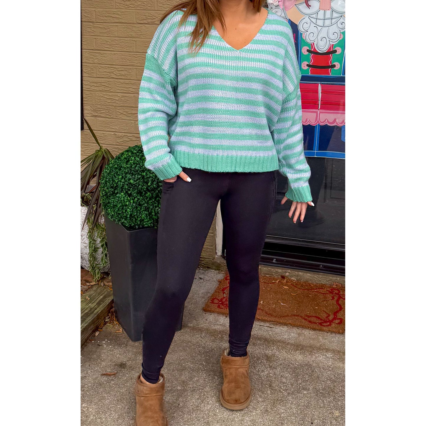 Haley Stripe Sweater, Aqua/Blue