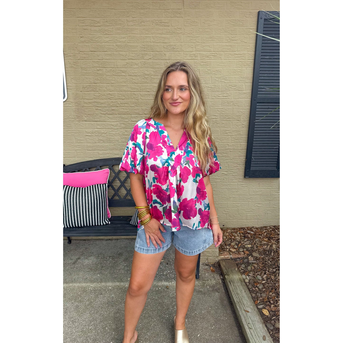 Kallie Floral Blouse, Fuchsia Multi