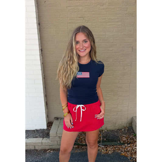 American Flag Babydoll Tee, Navy