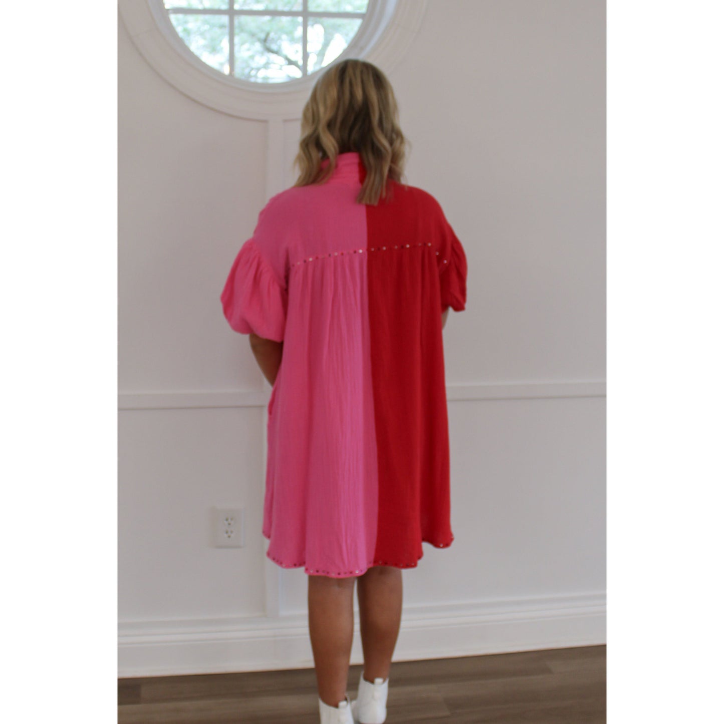 Hanna Color-Block Dress, Red/Pink