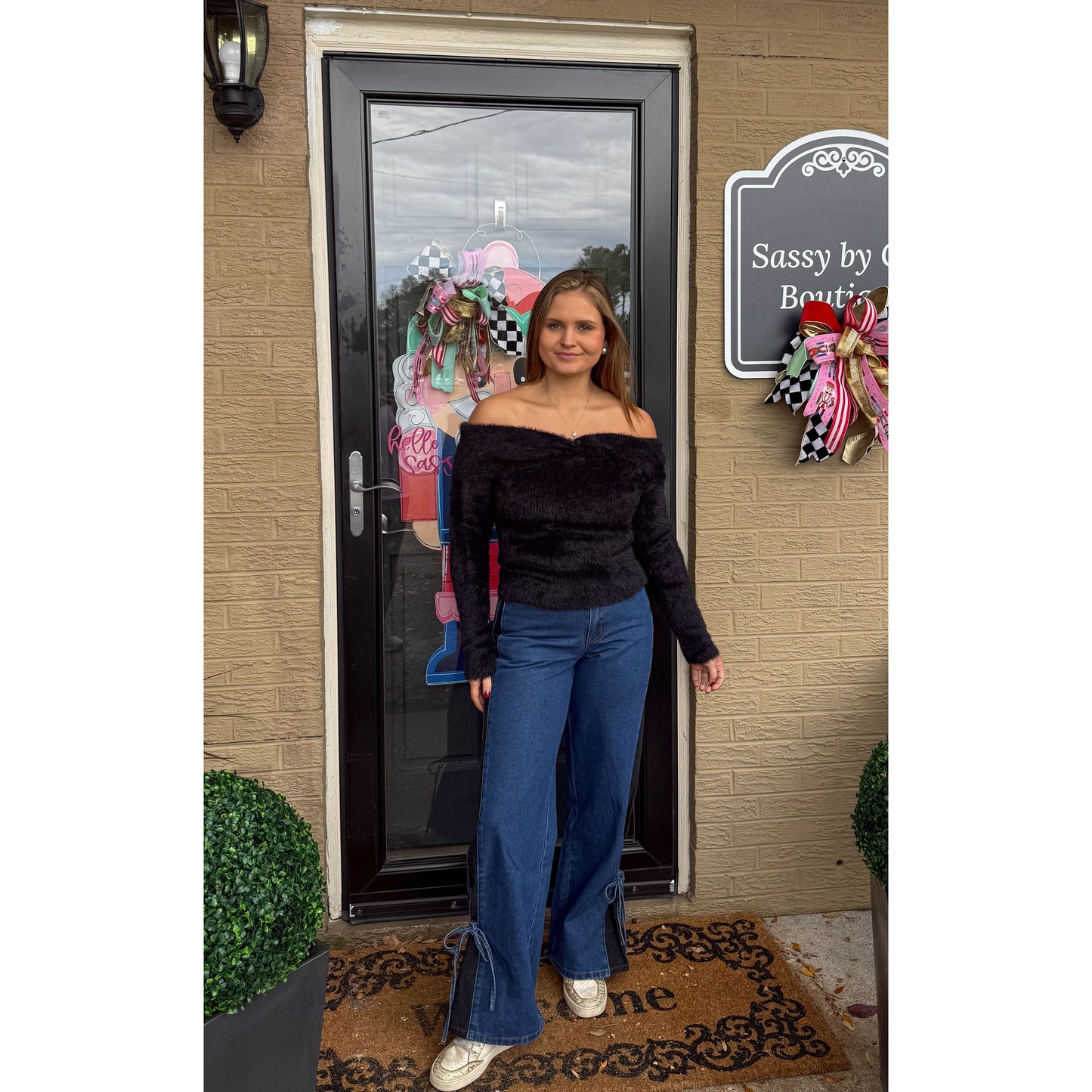 OTS Fuzzy Knit Sweater, Black