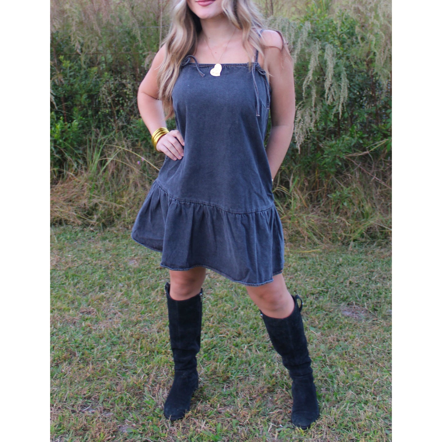 Tate Denim Dress, Black Denim