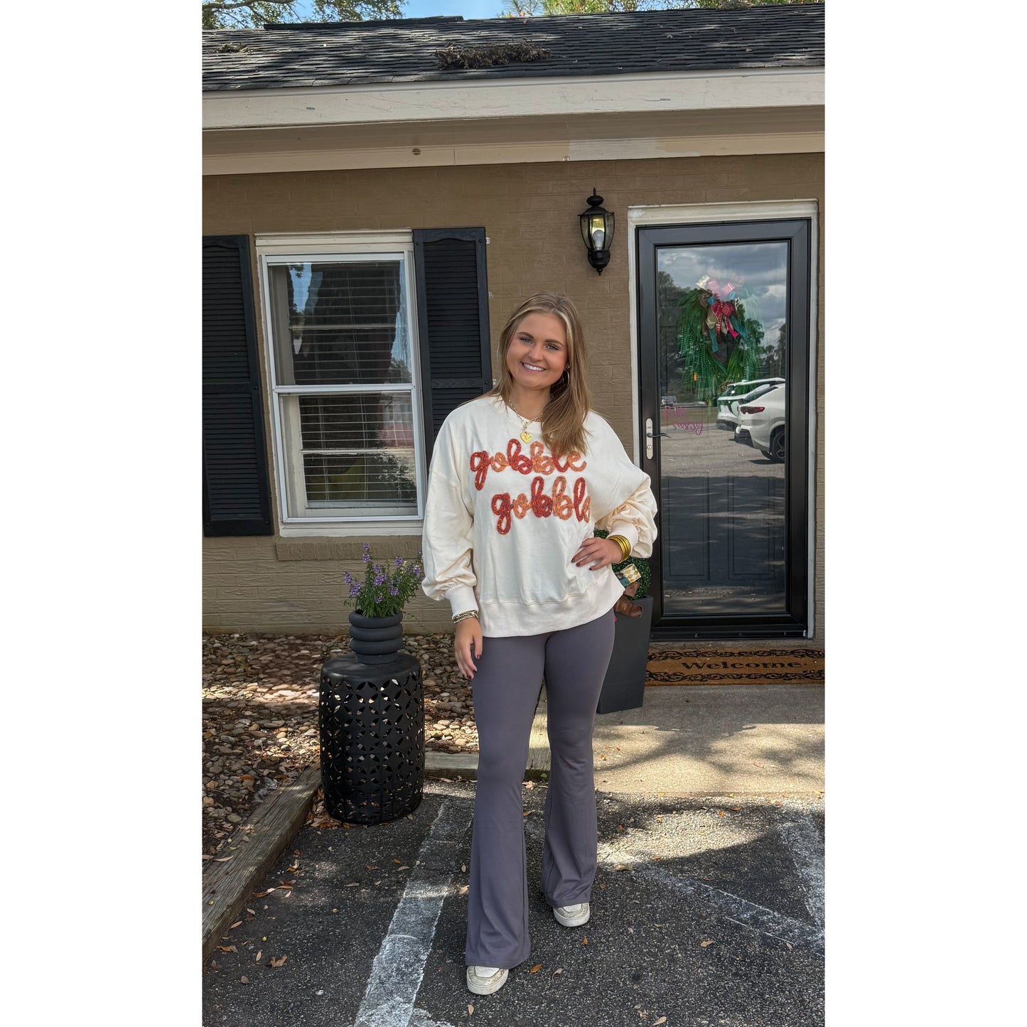 Gobble Gobble Oversized Top, Ivory Multi