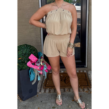 Eyelet Halter Neck Romper