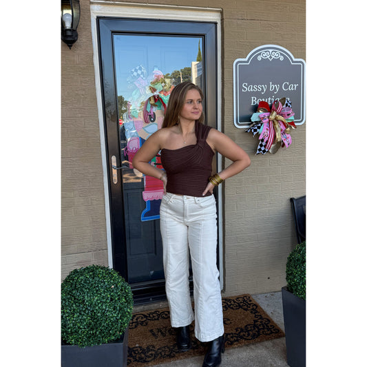One Shoulder Top, Chocolate Brown