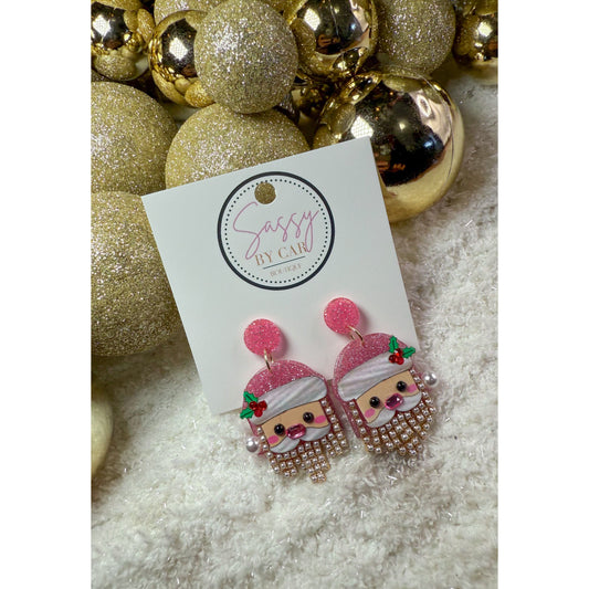 Pink Detail Santa Earrings