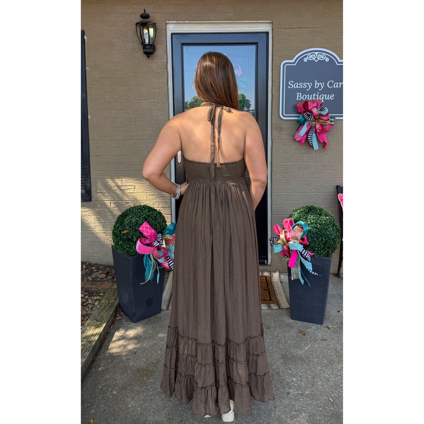 Stella Halter Maxi Dress, Brown