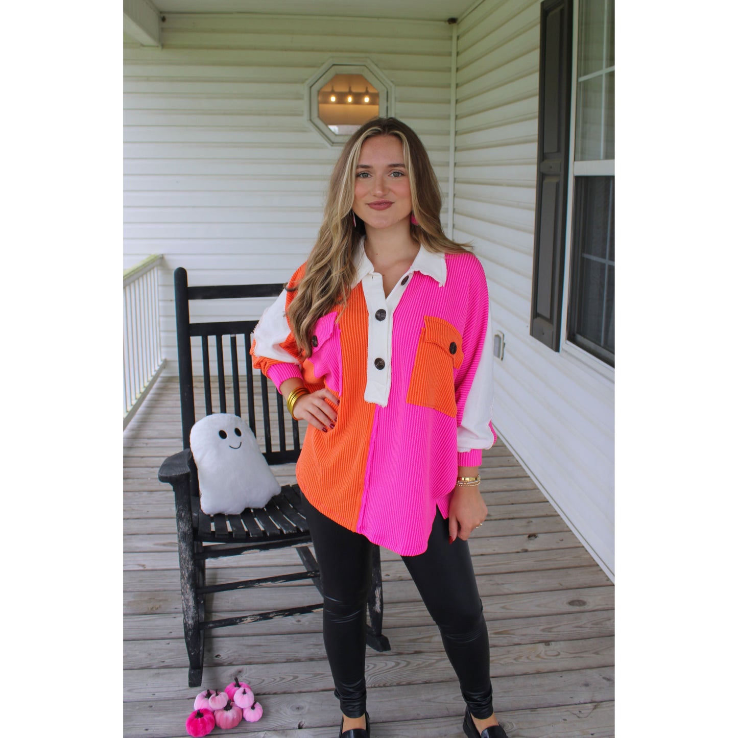 Molly Color-Block Top, Fuchsia/Orange