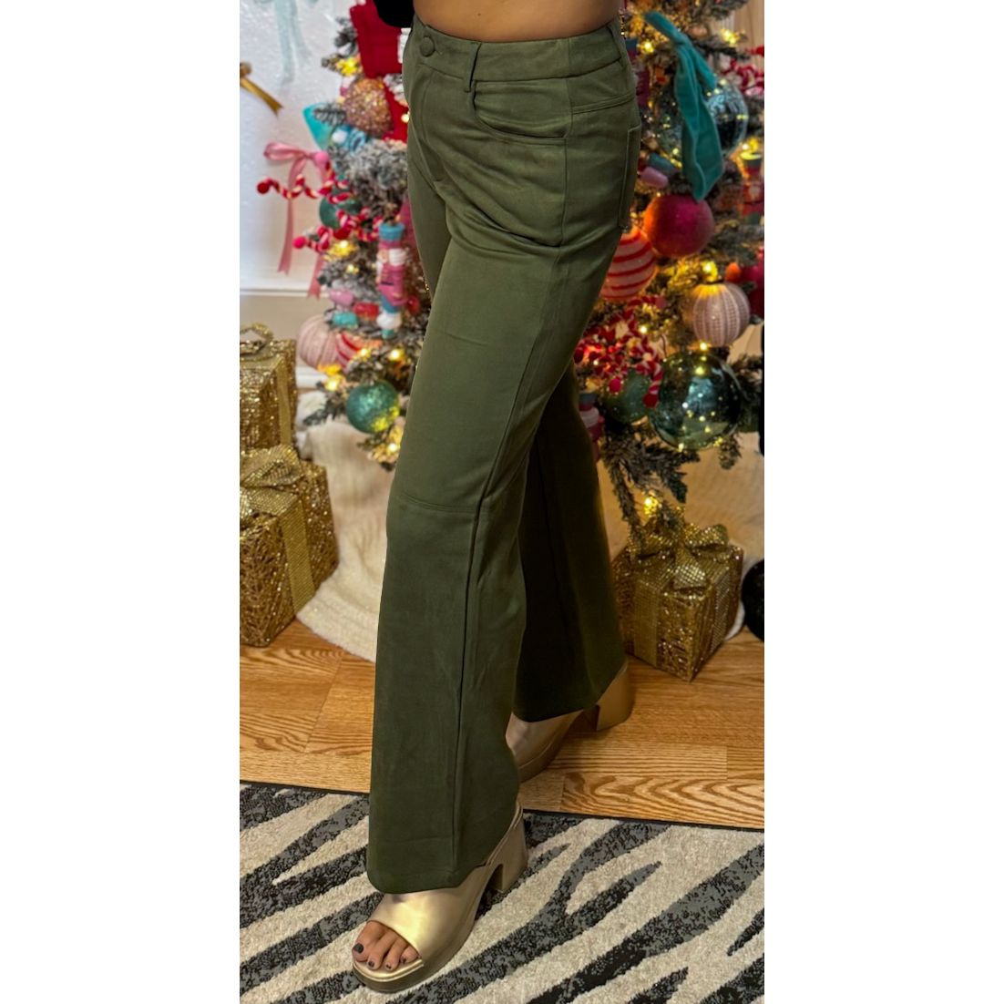 Faux Suede Olive Green Pants