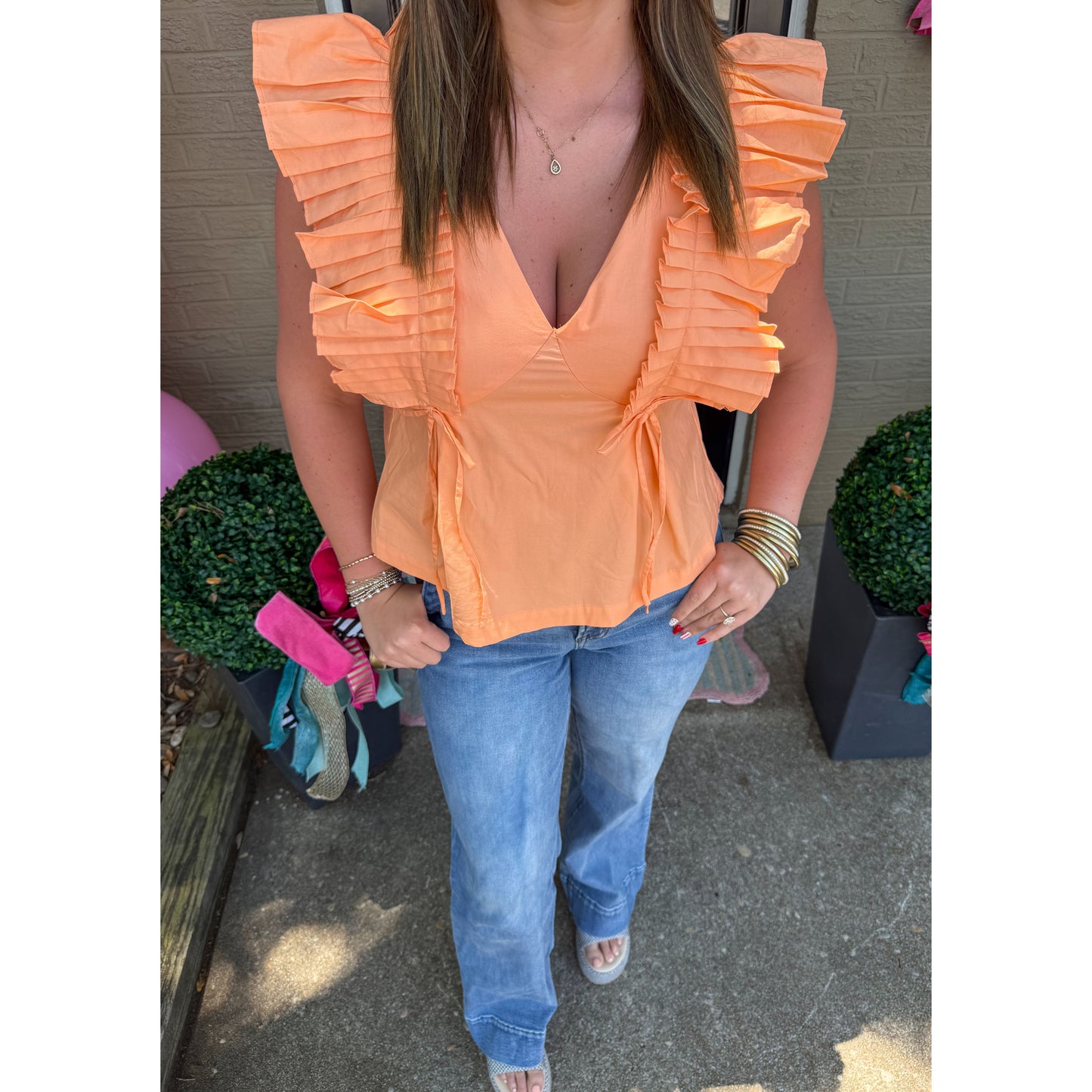 Ruffle Detail Top, Apricot