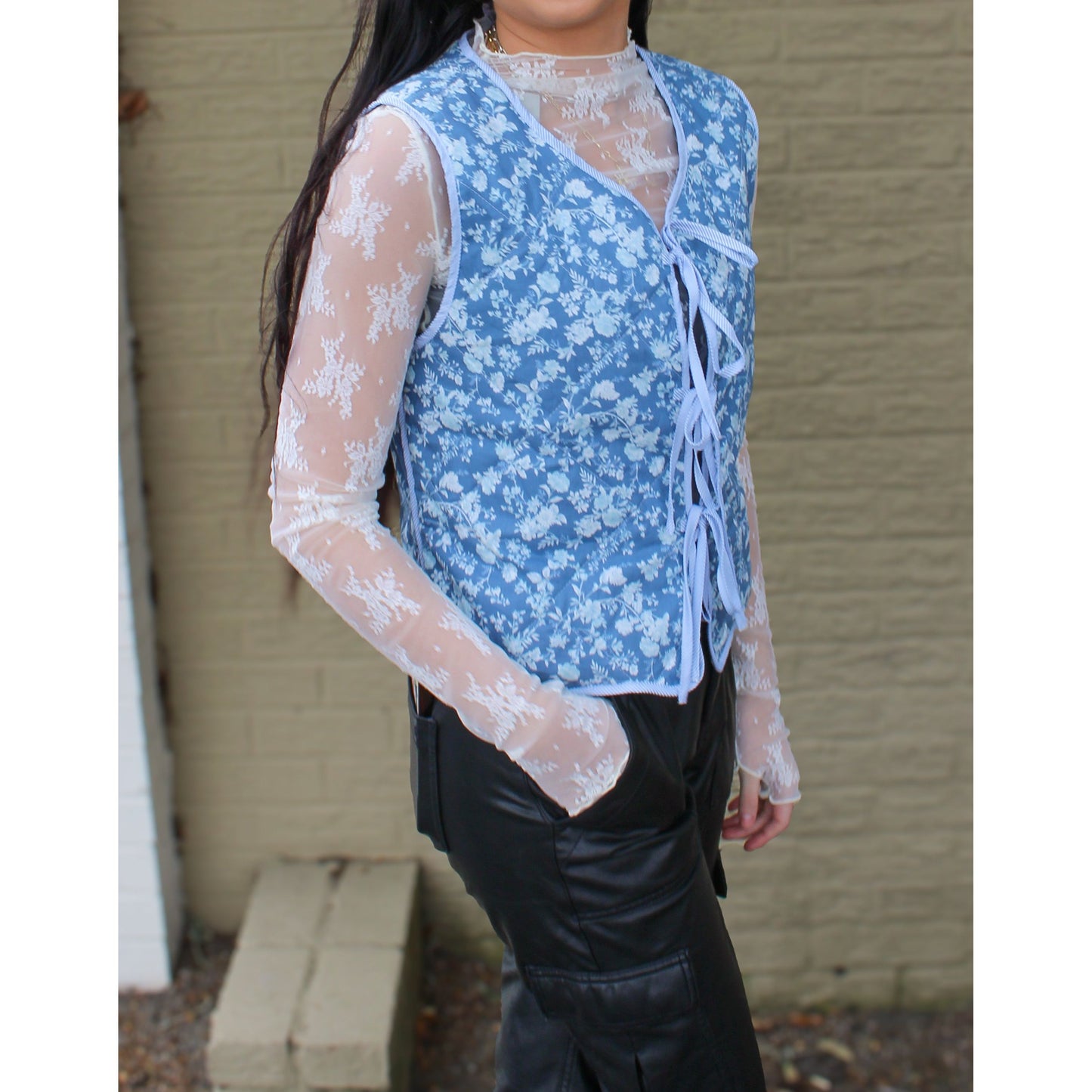 Livia Quilted Vest, Blue Floral