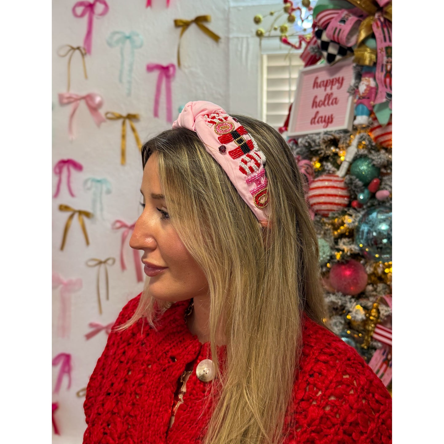 Hohoho Beaded Headband, Pink