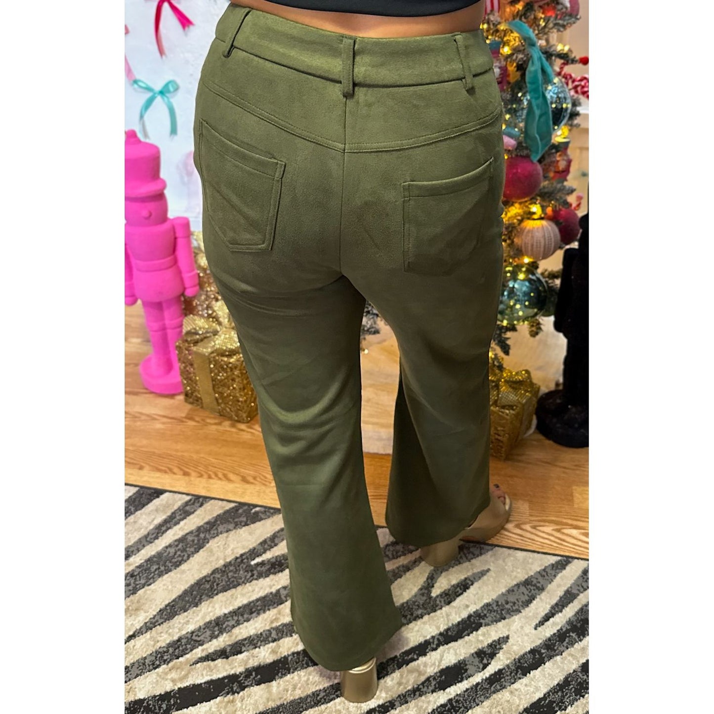 Faux Suede Olive Green Pants