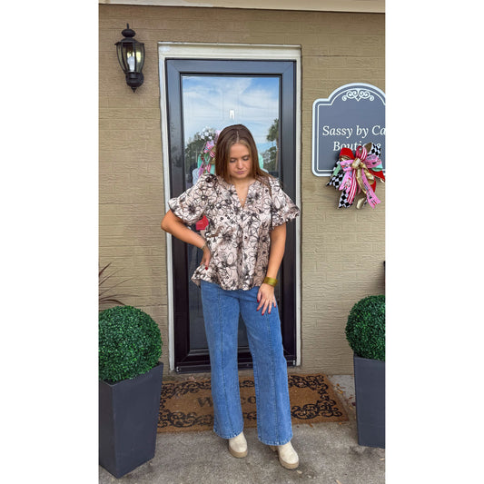 Alice Detail Blouse, Taupe/Black