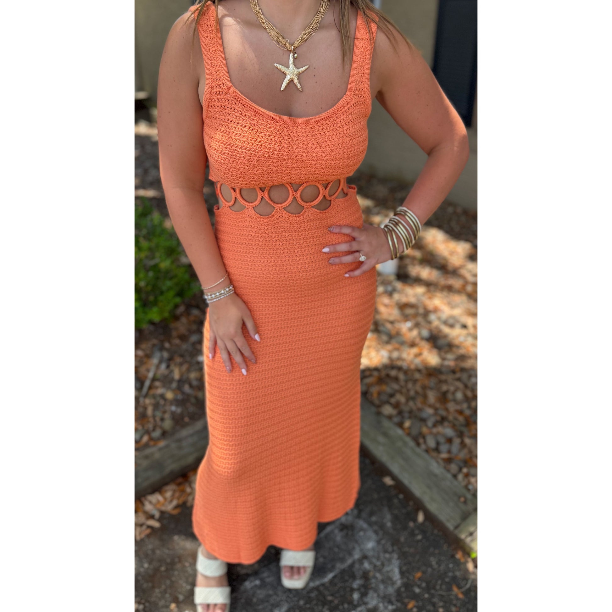 O-Ring Crochet Midi Dress, Orange – Sassy by Car Boutique