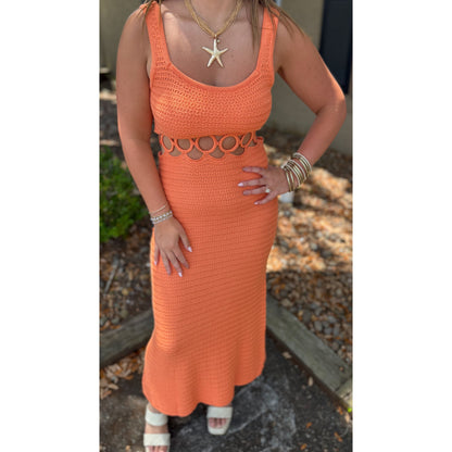 O-Ring Crochet Midi Dress, Orange