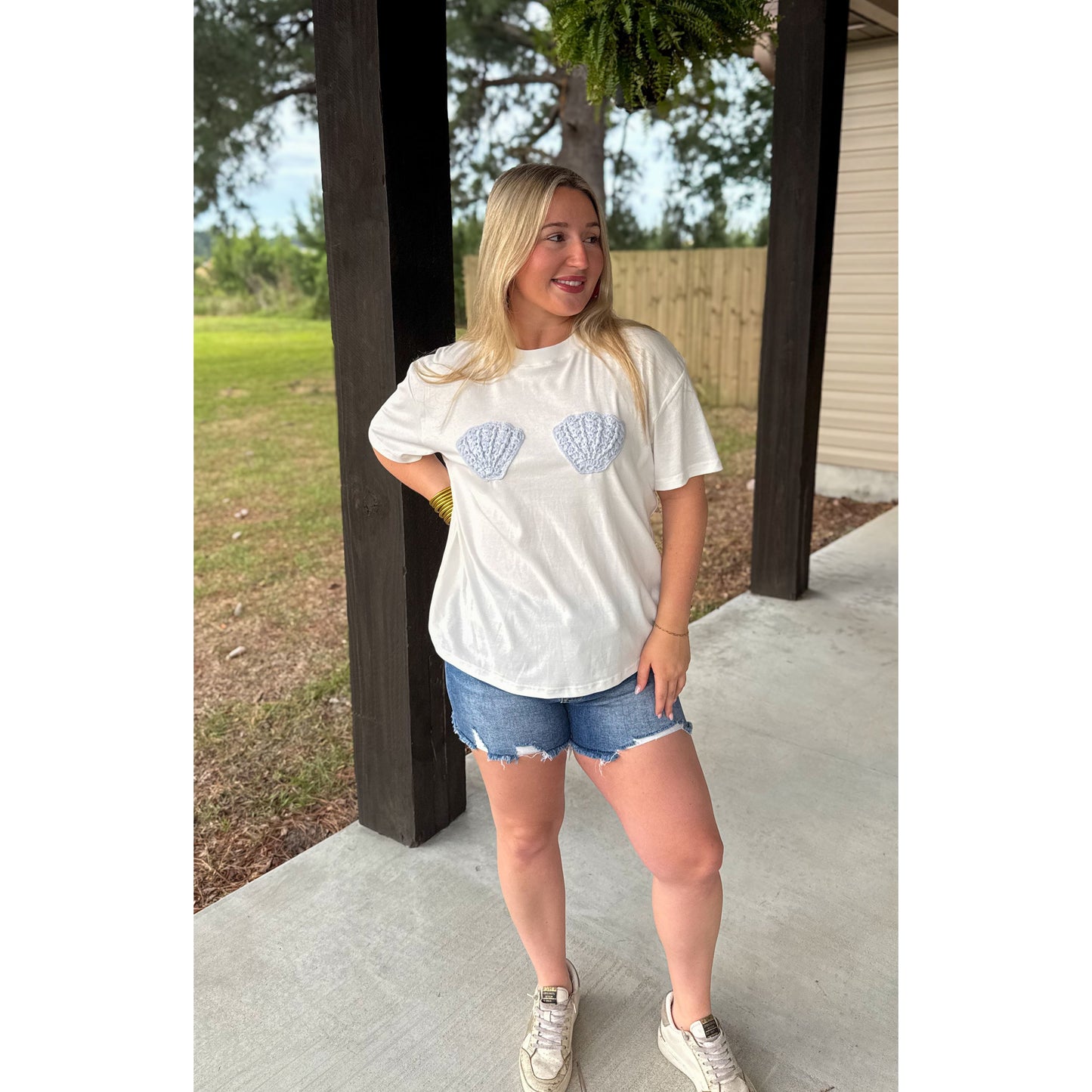 Shell Patch T-Shirt, White/Blue