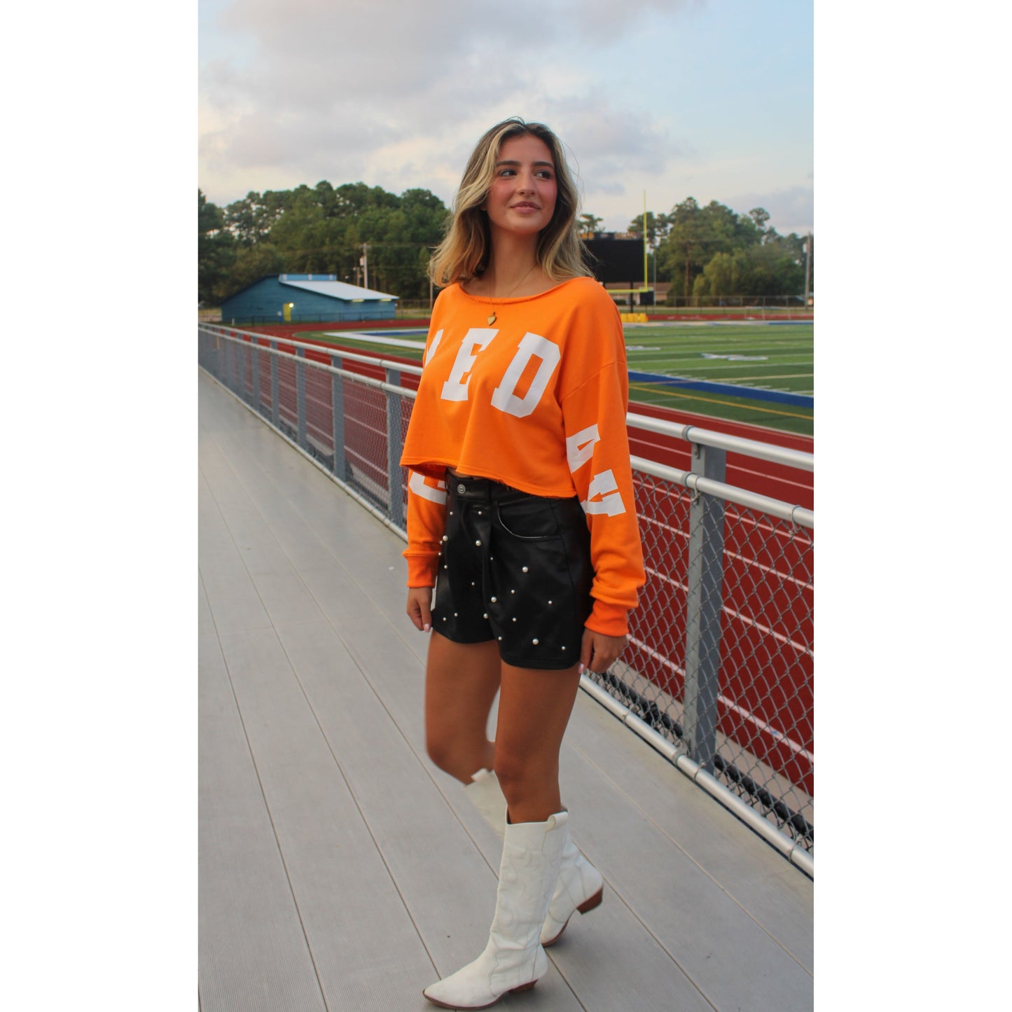 Game Day Crop Top, Orange/White