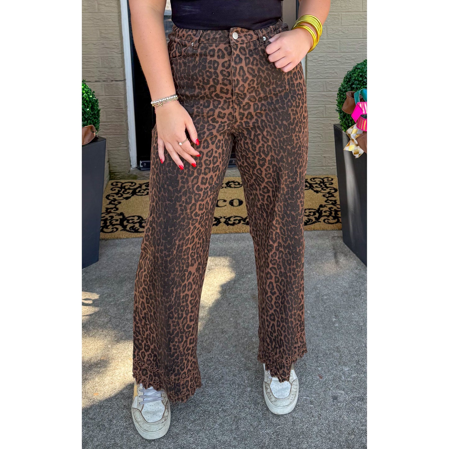 Cheetah Jeans w/ Eyelet Detail, Leopard